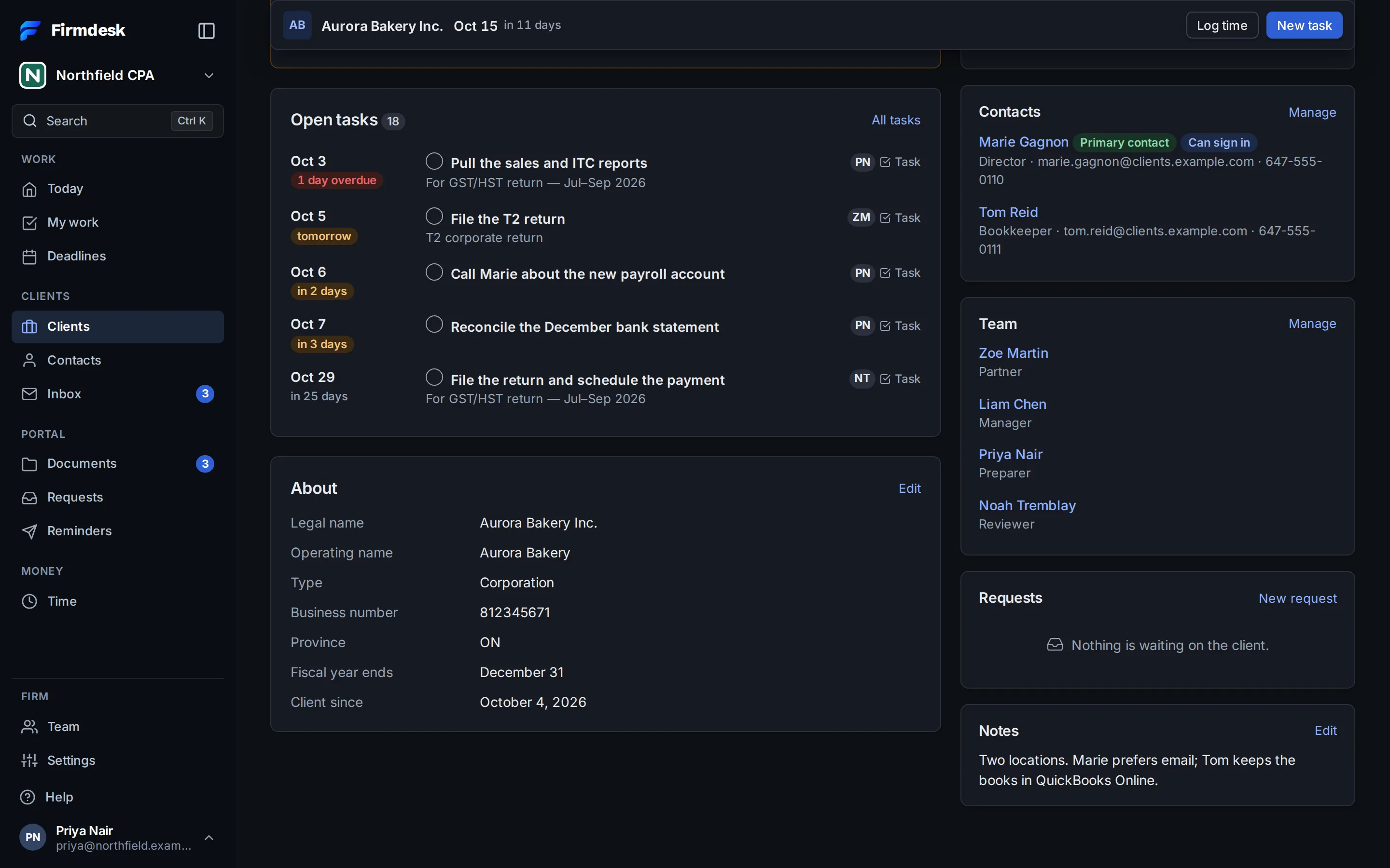 The slim bar that stays once you've scrolled down a client's page