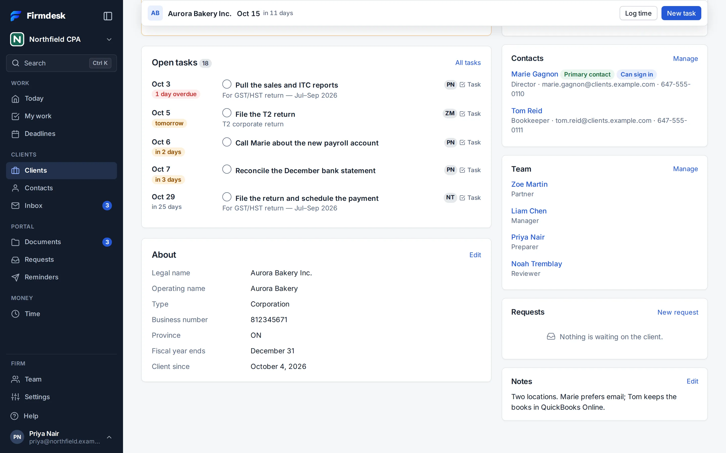 The slim bar that stays once you've scrolled down a client's page